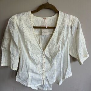 Free People Ivory Button-Down Blouse
